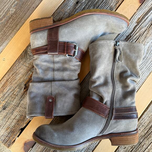 Sofft water proof gray suede slouchy boots - low heel - side zip - round toe - 9 - Picture 2 of 10